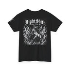 NightShift Mafia Tee — Gothic Bull Flames Graphic T-Shirt