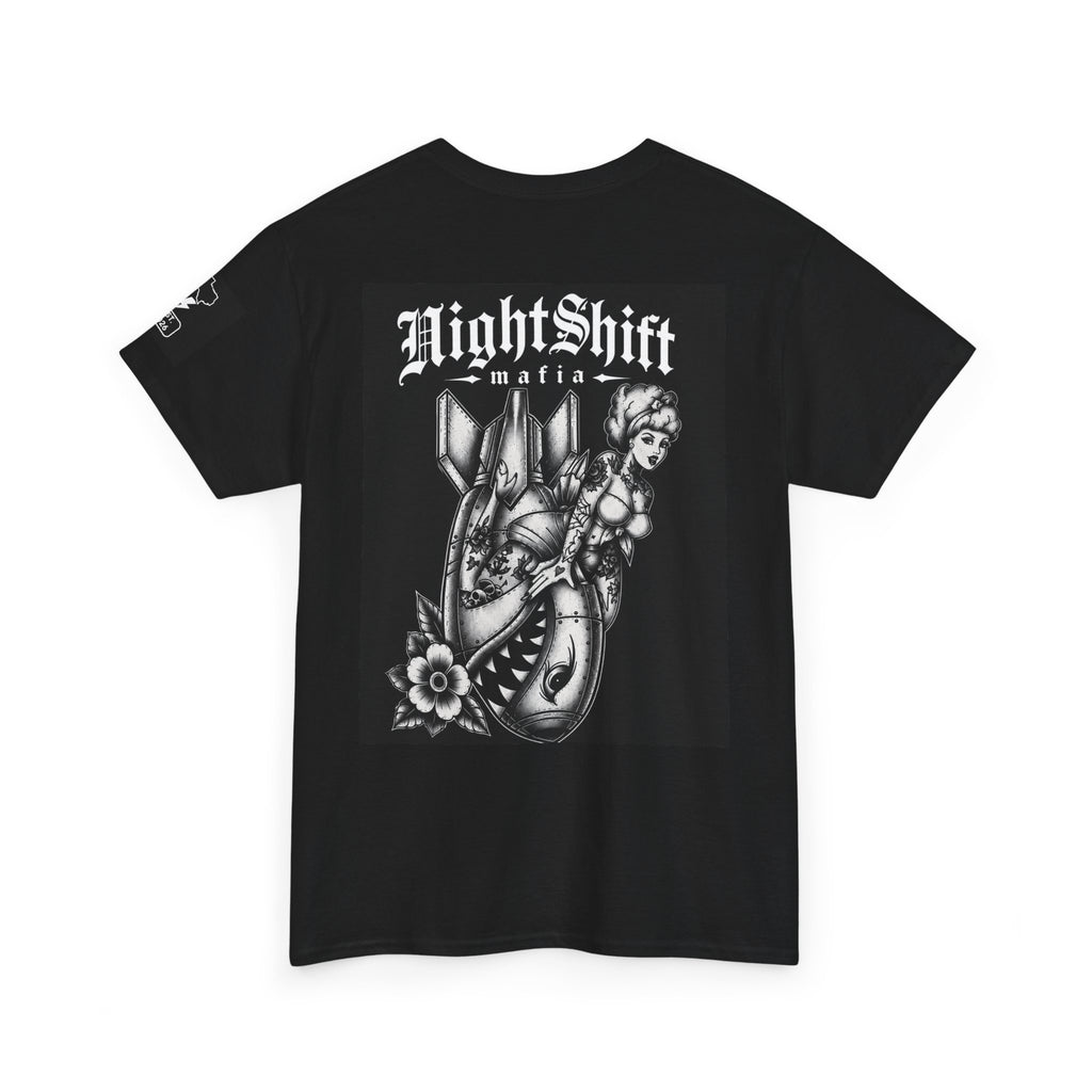 NightShift Mafia Tee — Gothic Tattoo-Style Black Graphic T-Shirt