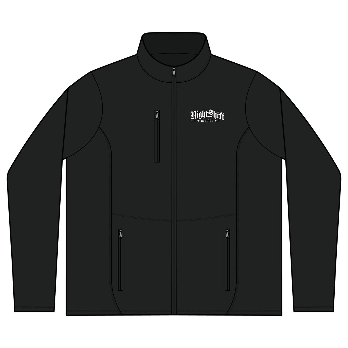 R-Tek Pro Fleece Jacket — Minimal Black Full‑Zip with Left Chest Gothic Logo Main image