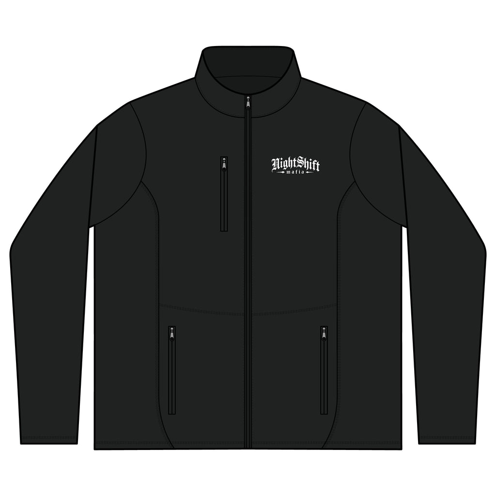 R-Tek Pro Fleece Jacket — Minimal Black Full‑Zip with Left Chest Gothic Logo